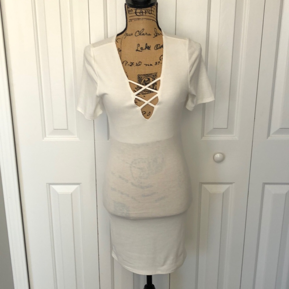 NWOT True Light White Ribbed Short Sleeve Dress